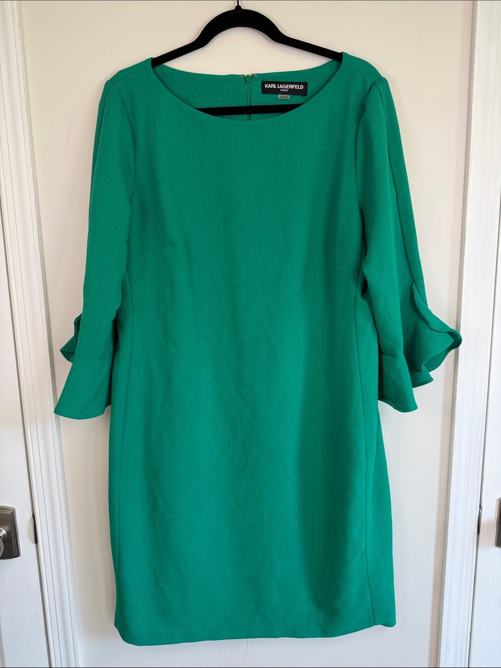 Karl Lagerfeld Knee Length Green Sheath Dress Size 16 Emerald  Tulip Sleeve
